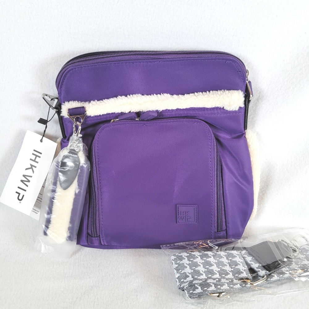 IHKWIP Women The City Sherpa Crossbody Charm Travel Medium Bag Purple Winter